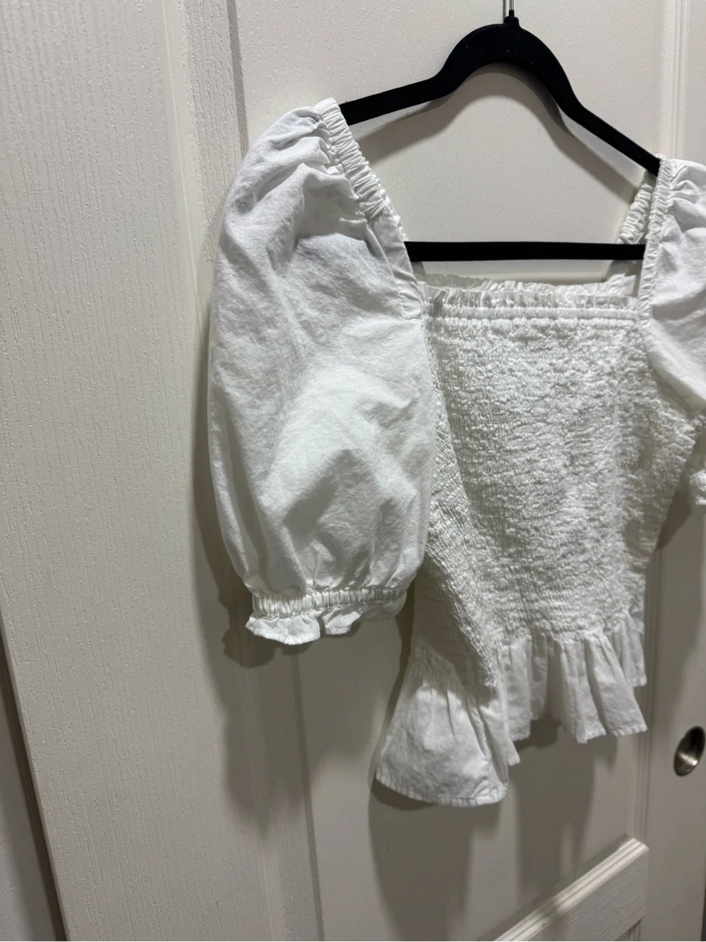 J.Crew Re-Imagined White Smocked Puff Sleeve Top Size S